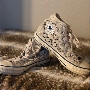 White lace high top converse